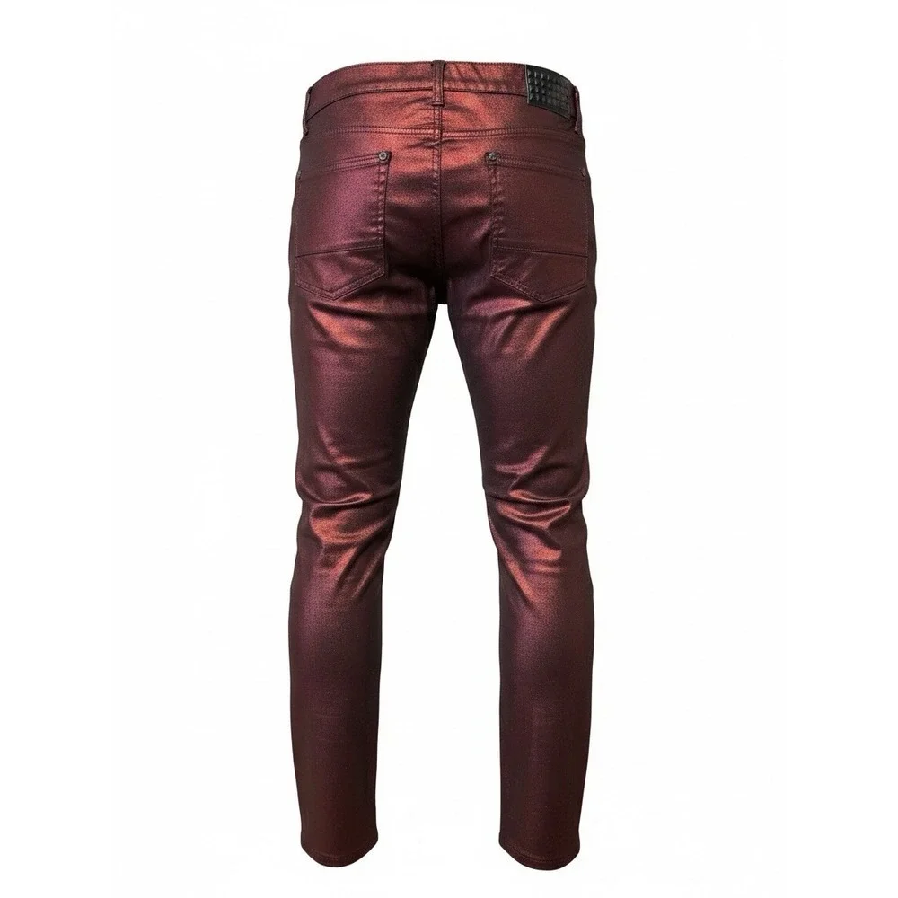 NWT INC International Concept Mens 32 Burgundy Metallic Coated Berlin Slim Jeans